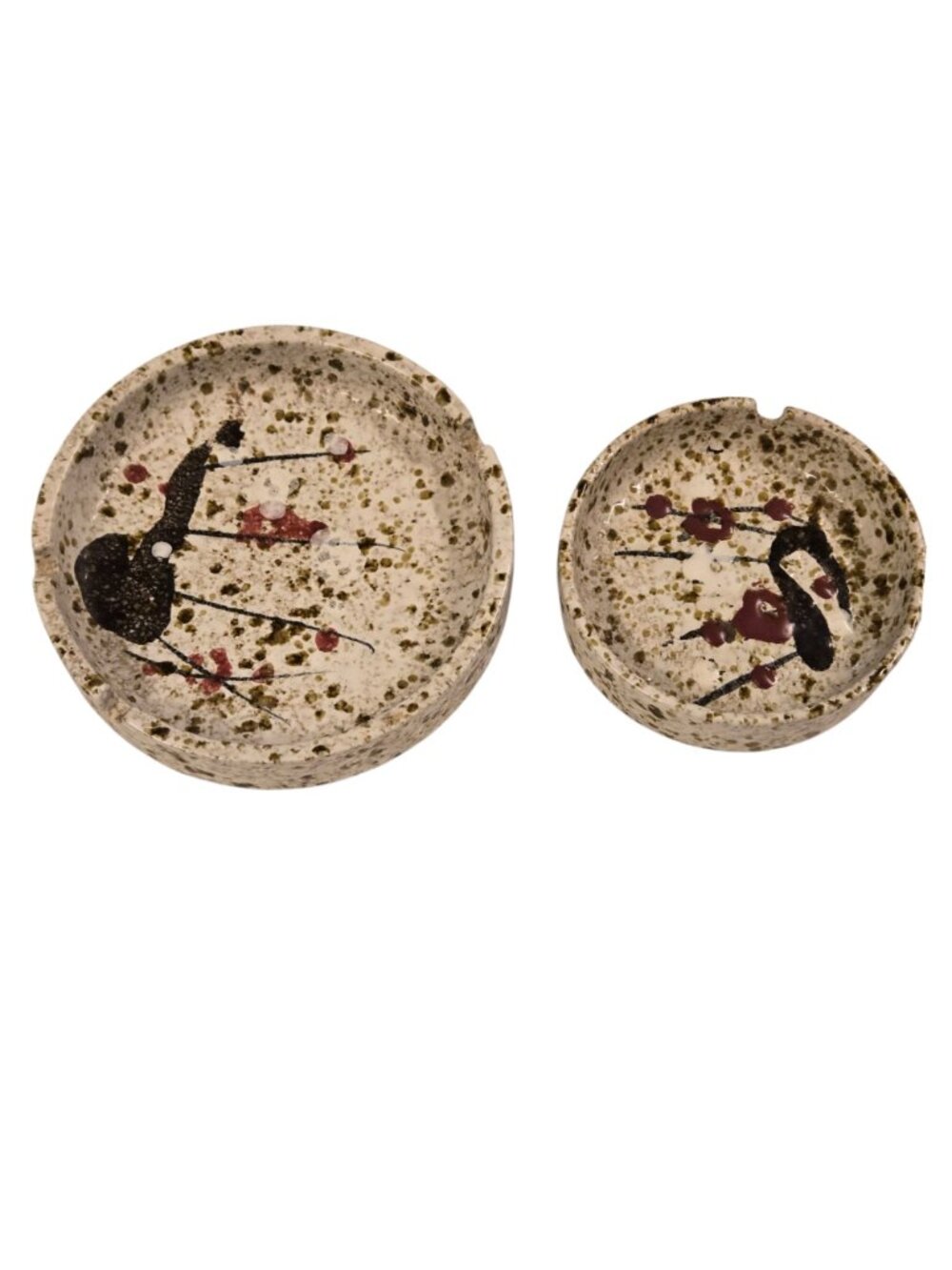 Vintage MCM Ceramic Ashtray Lot of 2 Abstract Splatter Japan Mid Century Modern